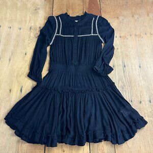 Dear John Black Western Style Dress Midi Embroidered White Swing S‎